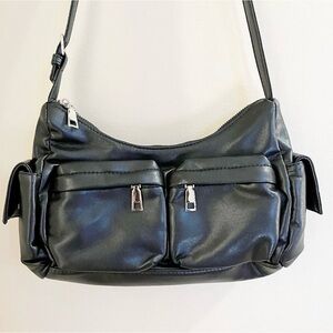 Black Leather Pocket Utility Purse